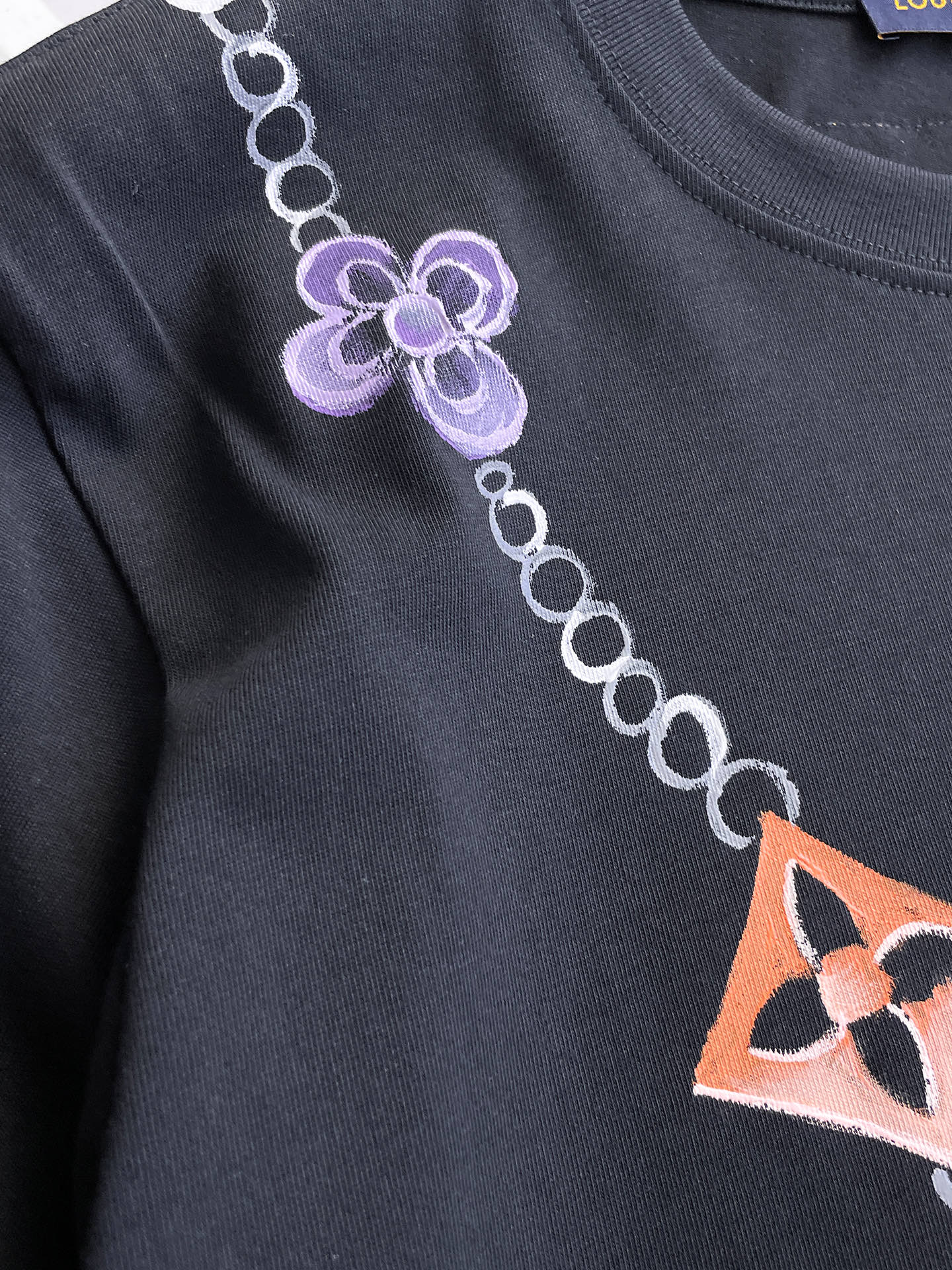 路易威登LV26春夏新品专柜首发最新款短袖圆领T恤 高端订制 设计前卫时尚！品牌logo手绘重工艺设计，