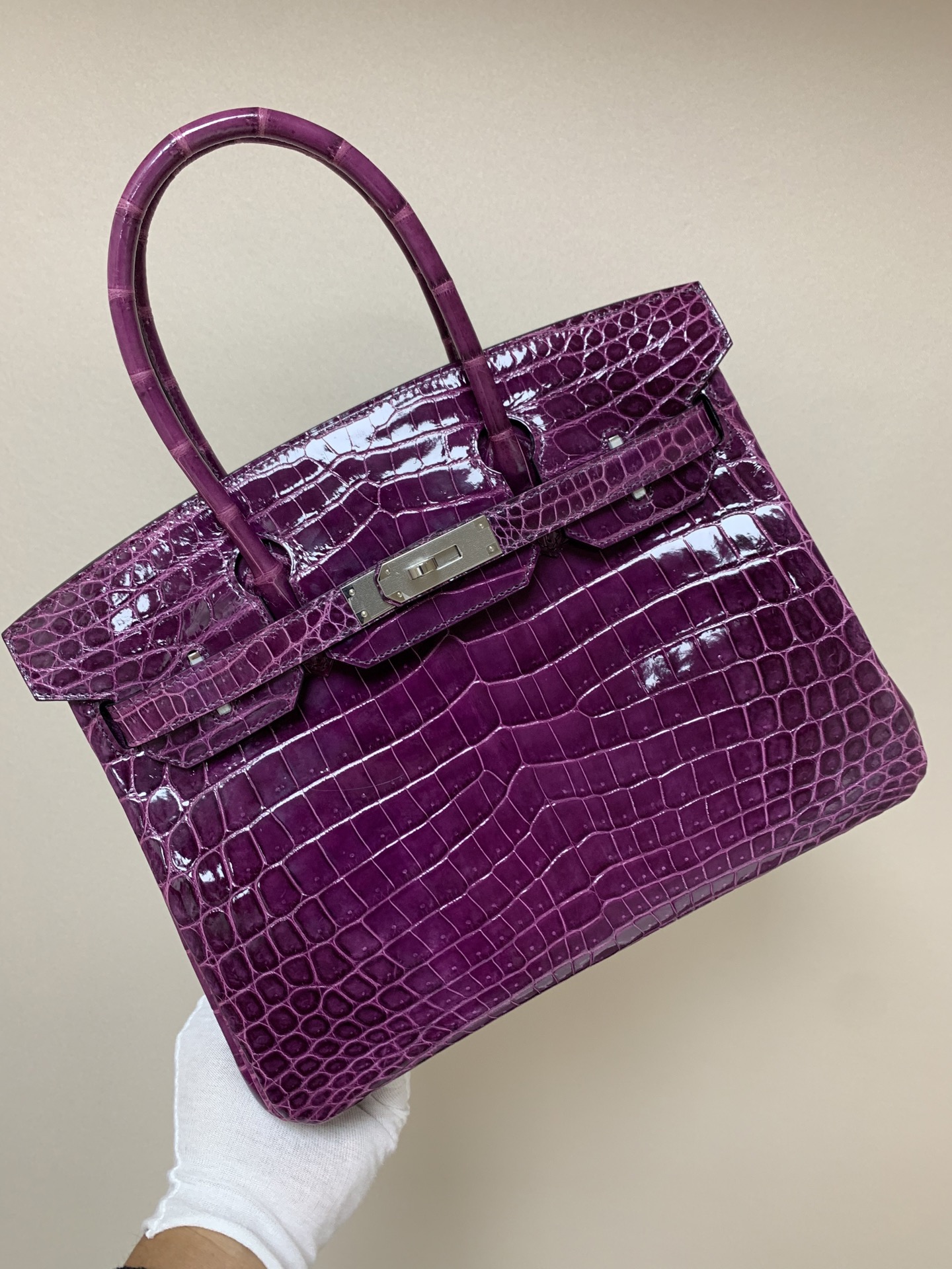 NO:699441,Platinum 30 high-gloss Nile, grape purple 3 pieces of leather handmade thread, gold and silver buckles complete. Hermes, hermes, Hermes,19860909铂金30高光尼罗,葡萄紫3张皮对版手工线,金银扣齐全.,爱马仕,hermes,Hermes,,Bag