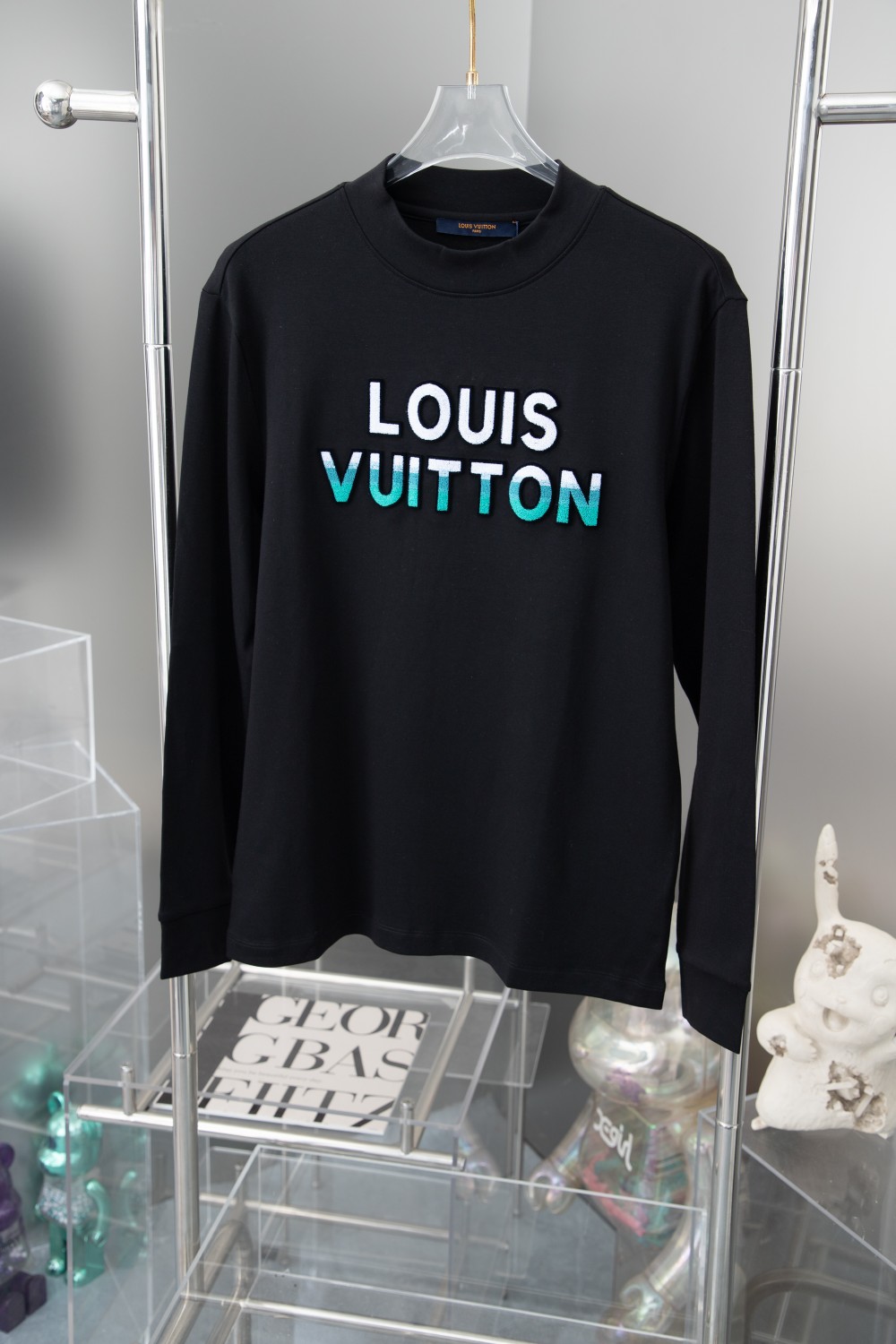 Louis Vuitton Clothing T-Shirt Black White Cotton Fall/Winter Collection Fashion Long Sleeve