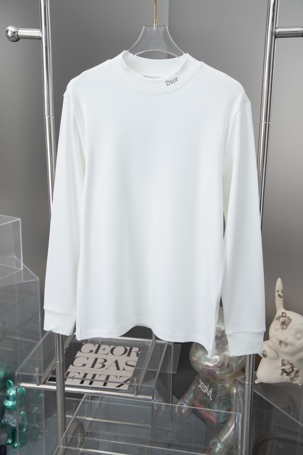 Dior Clothing T-Shirt Black White Embroidery Cotton Fall/Winter Collection Fashion Long Sleeve