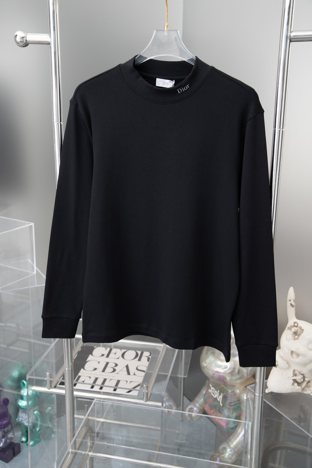Dior Clothing T-Shirt Black White Embroidery Cotton Fall/Winter Collection Fashion Long Sleeve