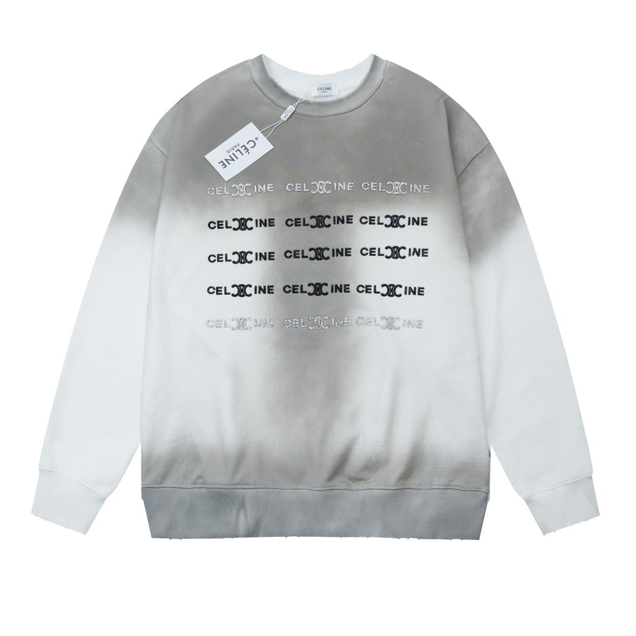 Versión alta ✨CEL✨🆕 Sudadera con capucha de cuello redondo con letras de cristal para otoño/invierno. Estilo de lujo d…