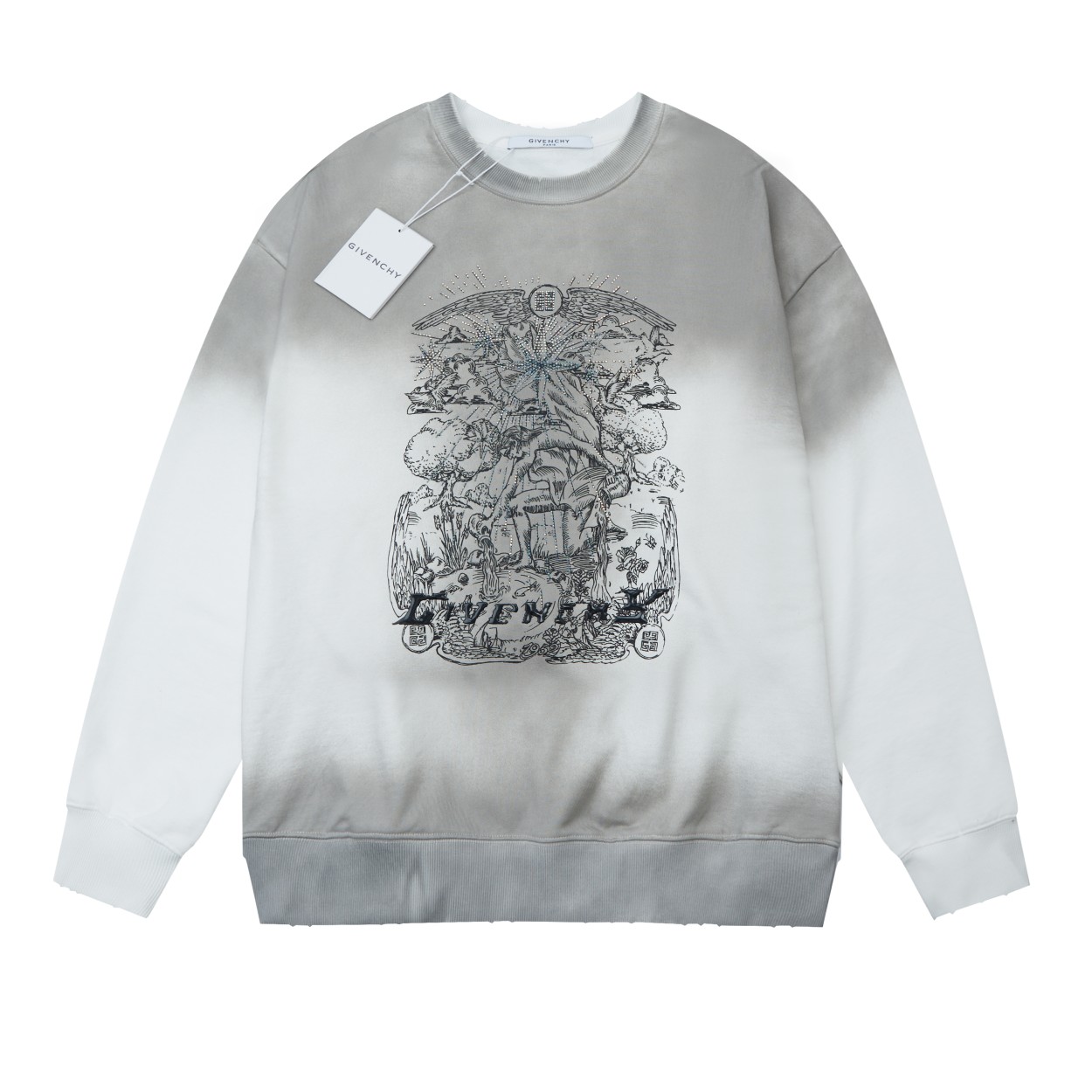 Versión alta ✨GIV✨🆕 Nueva sudadera con cuello redondo y estampado de diamantes con letras estampadas de otoño e invier…