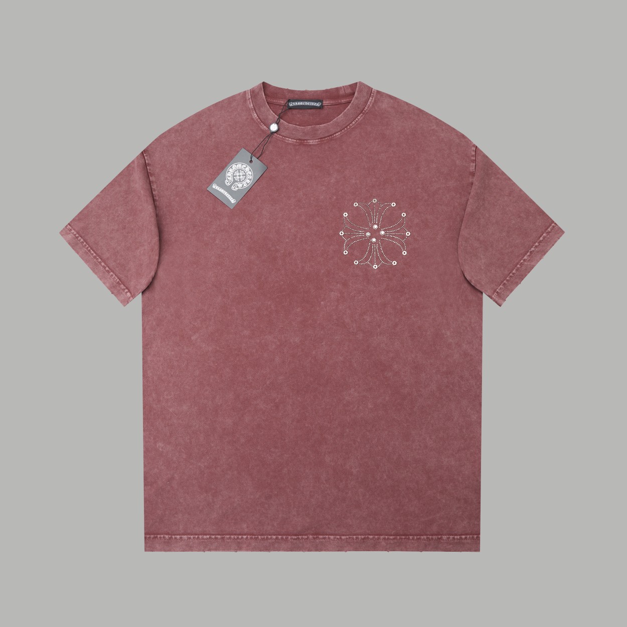 ✨CH✨🆕25SS Primavera-Verano Nuevo, camiseta de manga corta con cruz y pedrería termoadhesiva, lujo ligero, prenda esenc…