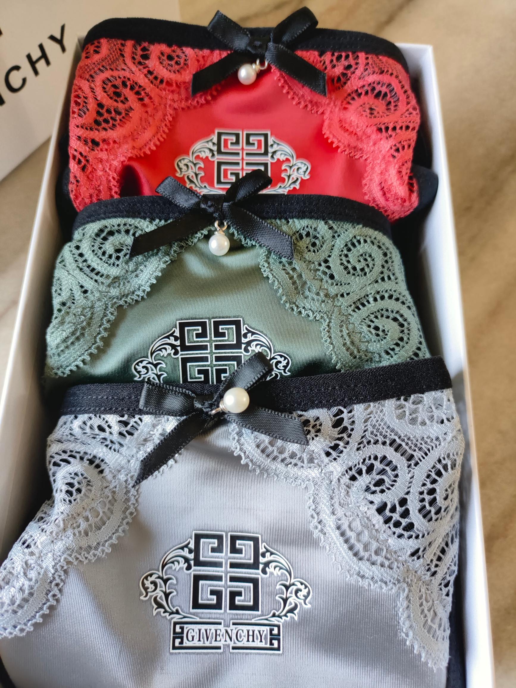 Givenchy Women's Lace Trim Briefs - Luxury Cotton Blend Underwear Set