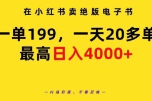 【网赚上新】053.在小红书卖绝版电子书，一单199，一天最多搞了20多单，最高日入4000+