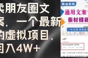 【网赚上新】101.卖朋友圈文案，一个最新的虚拟项目，月入4W+（教程+素材）