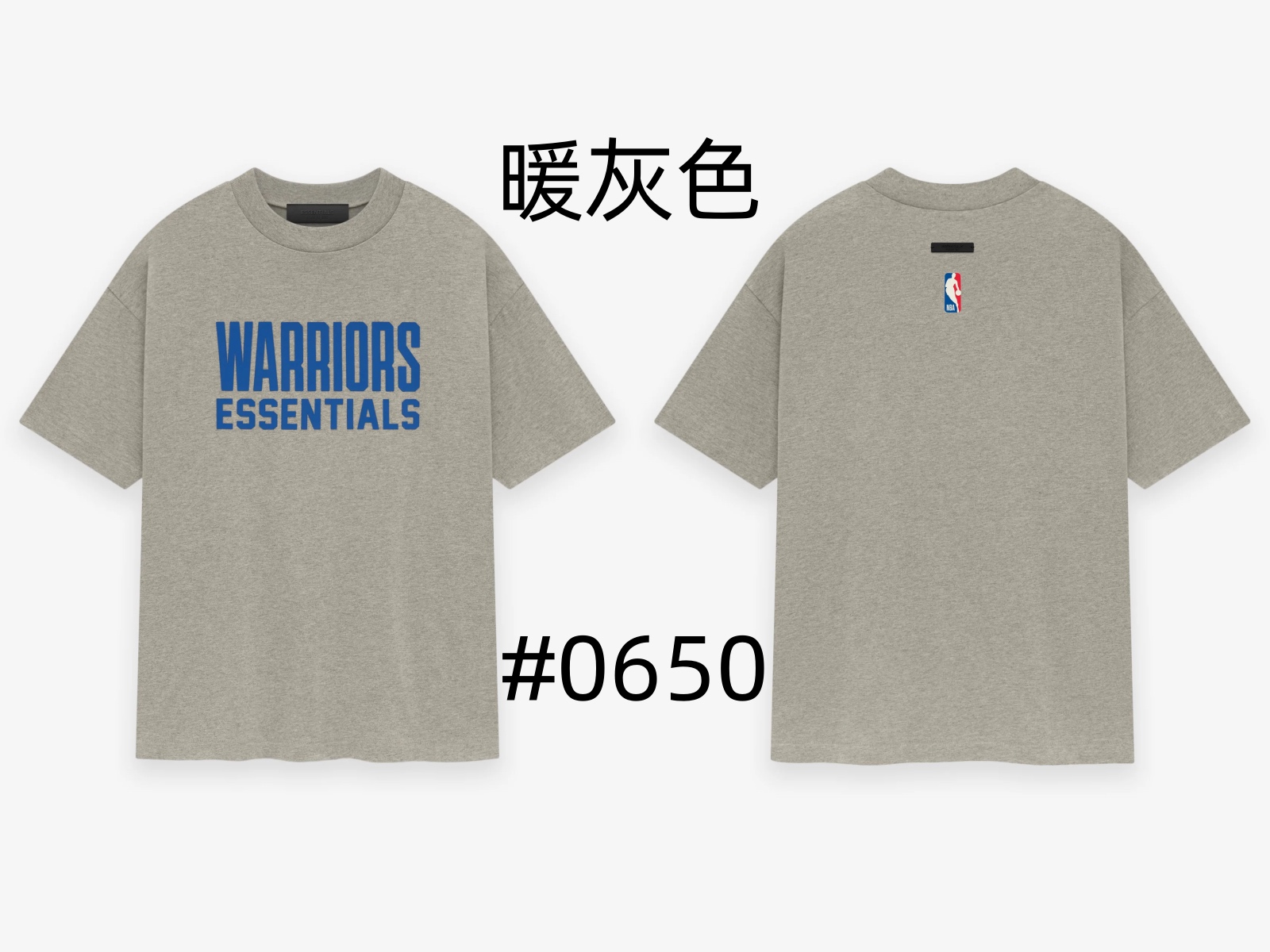 NBA 联名款 NBA-allstar S/S TEE - GRIZZLIES 金州勇士队 字母印花图案圆领短袖T恤 男女同款 颜色：暖灰色/WARM HEATHER 码数：XS S M L XL
