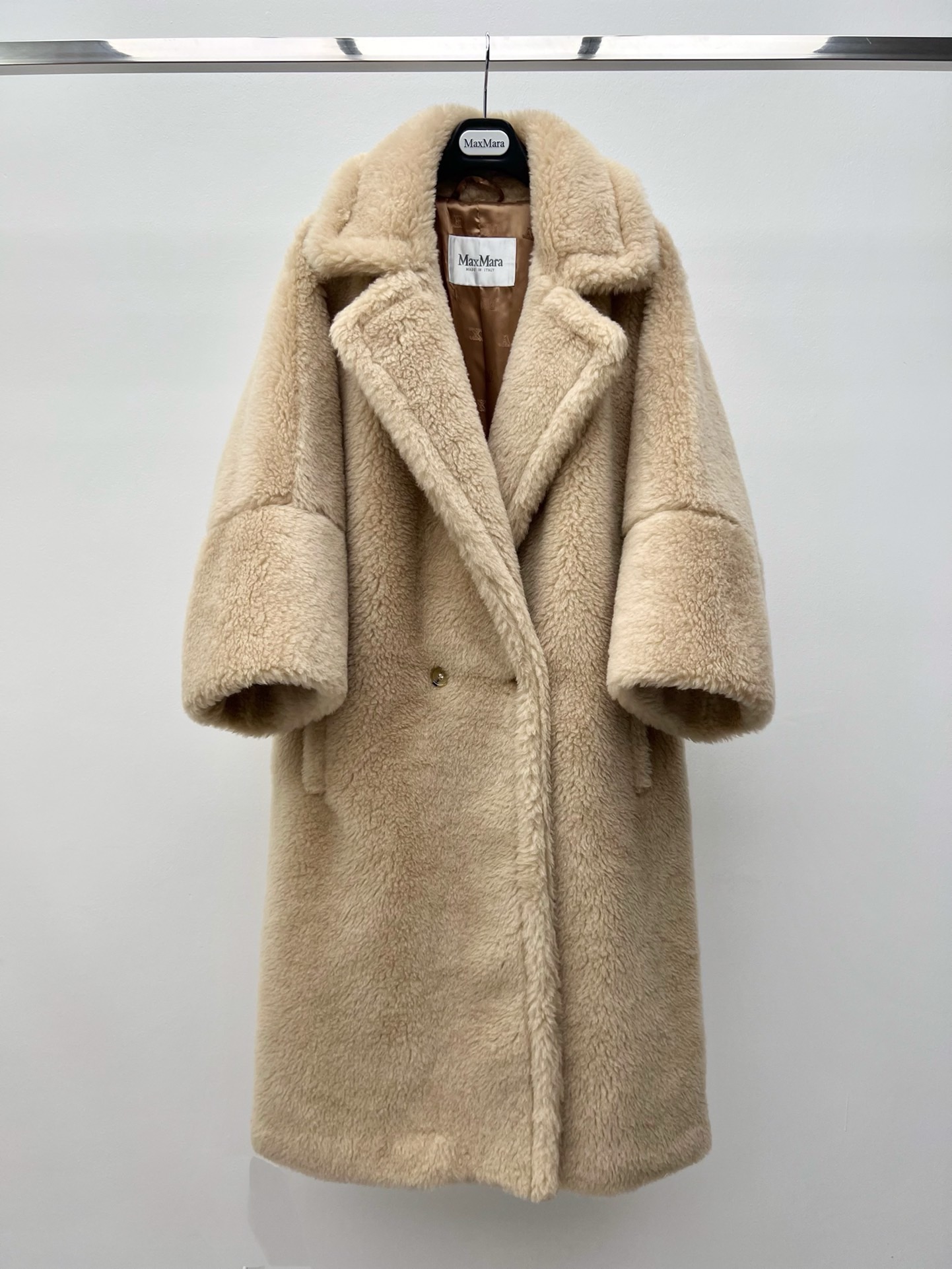 Beige Wide Lapel Textured Coat