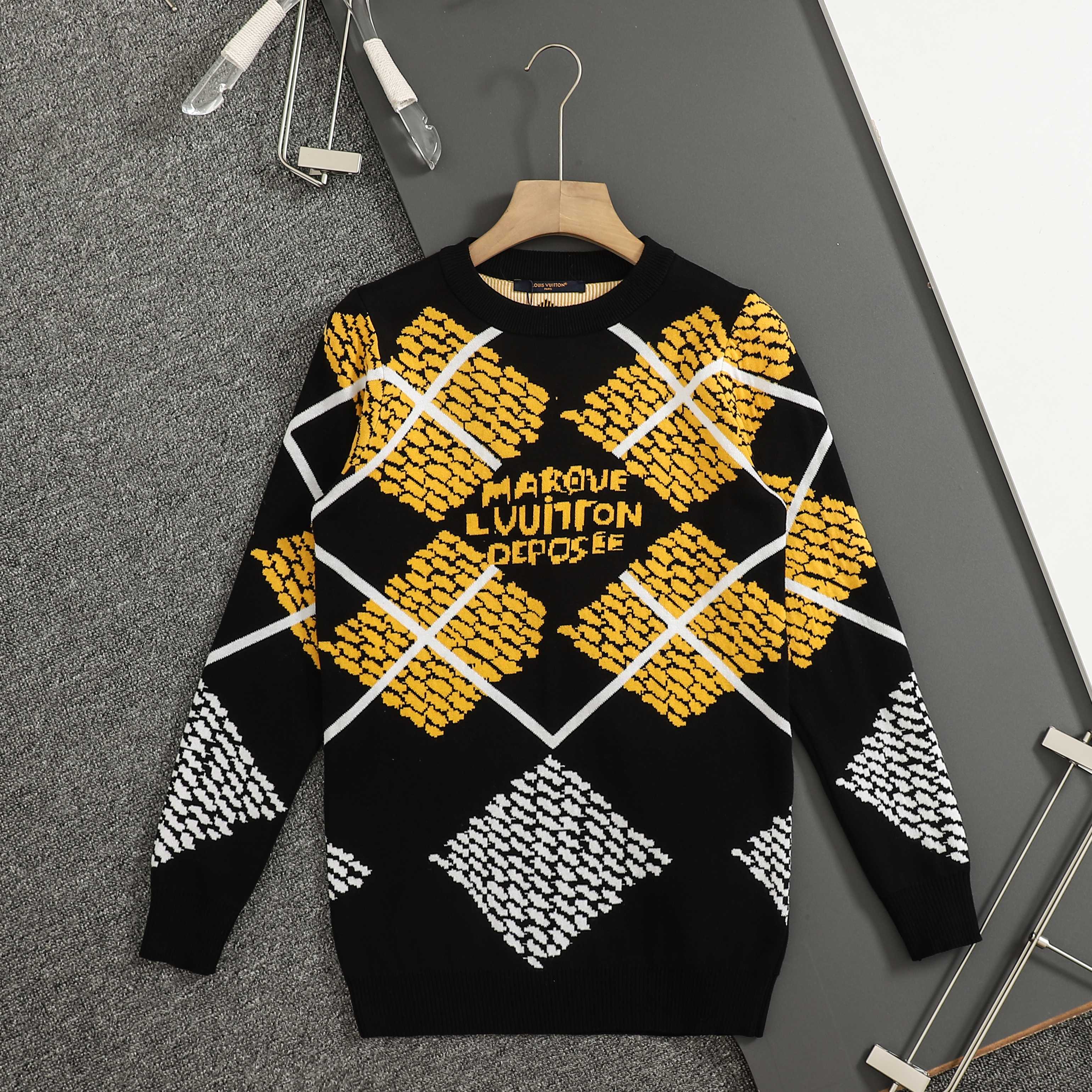 Louis Vuitton Men's Wool Knit Sweater, Monogram Jacquard Crewneck Jumper