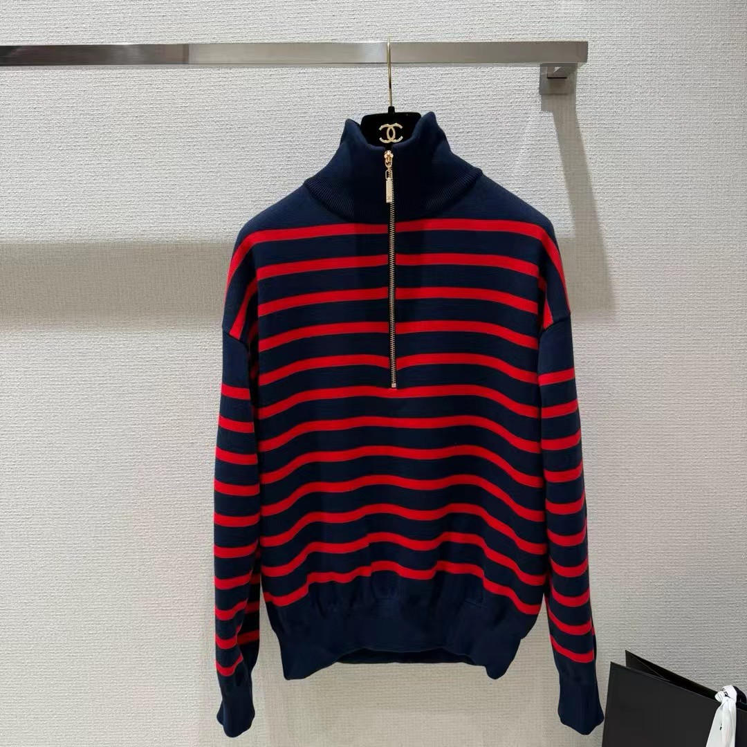 Chanel Striped Half Zip Sweater