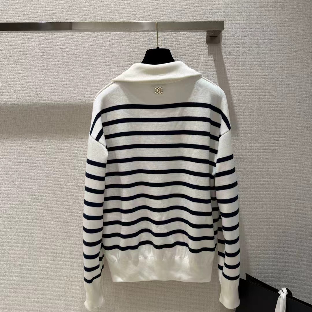 Chanel Striped Half Zip Sweater