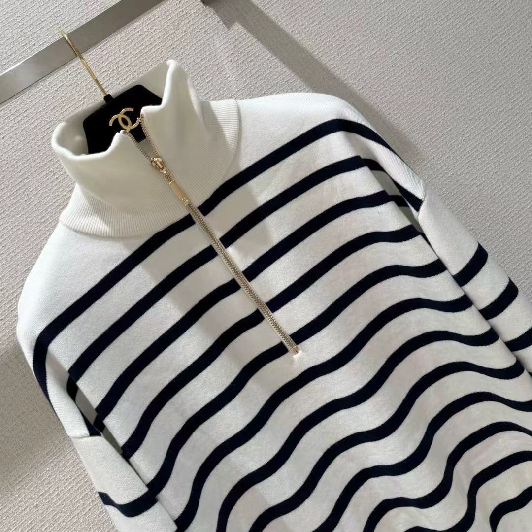 Chanel Striped Half Zip Sweater