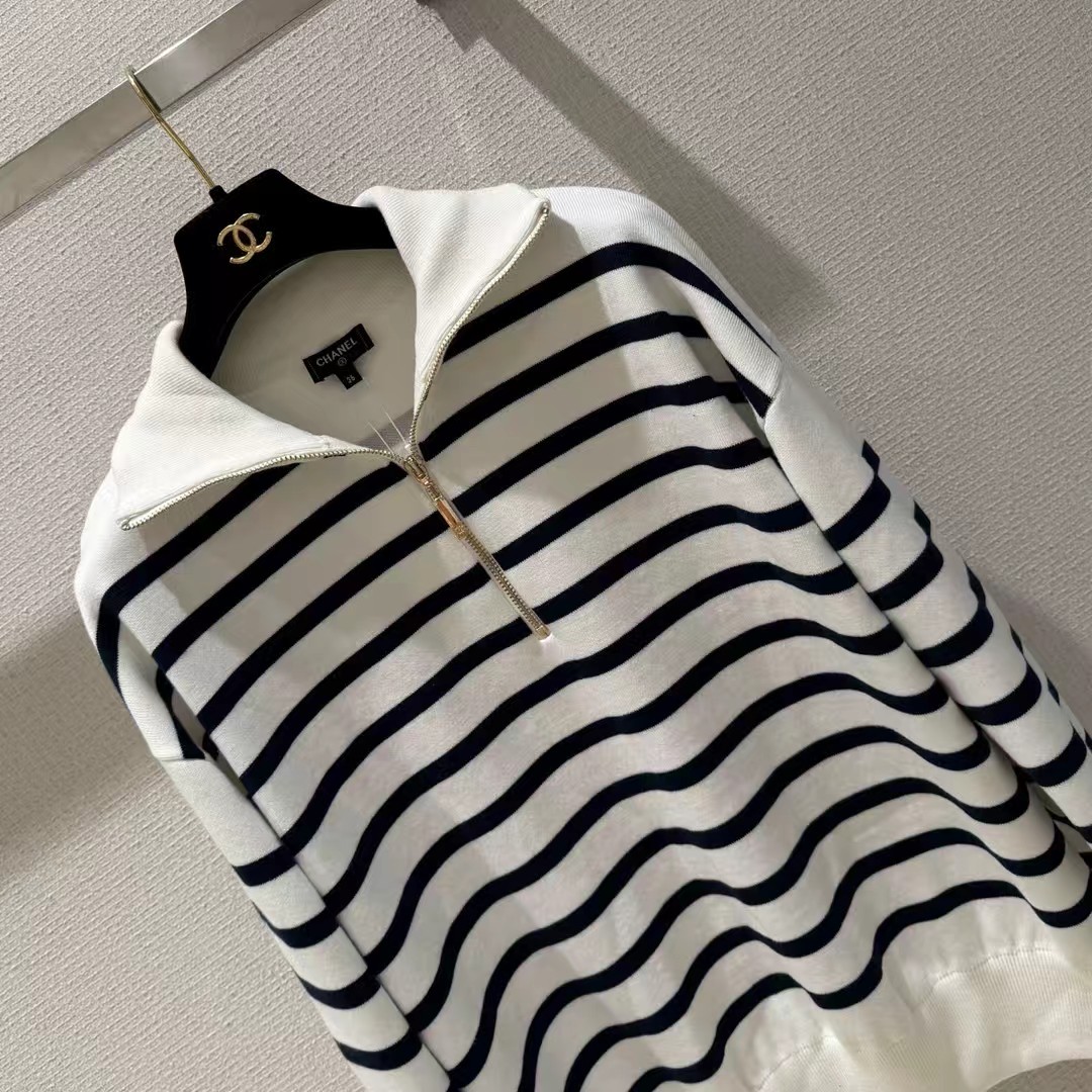 Chanel Striped Half Zip Sweater