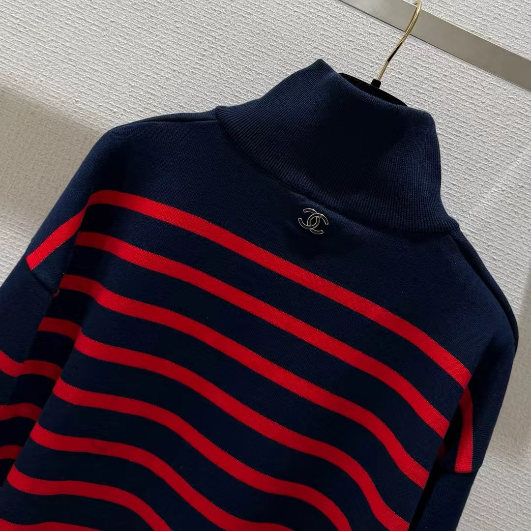 Chanel Striped Half Zip Sweater
