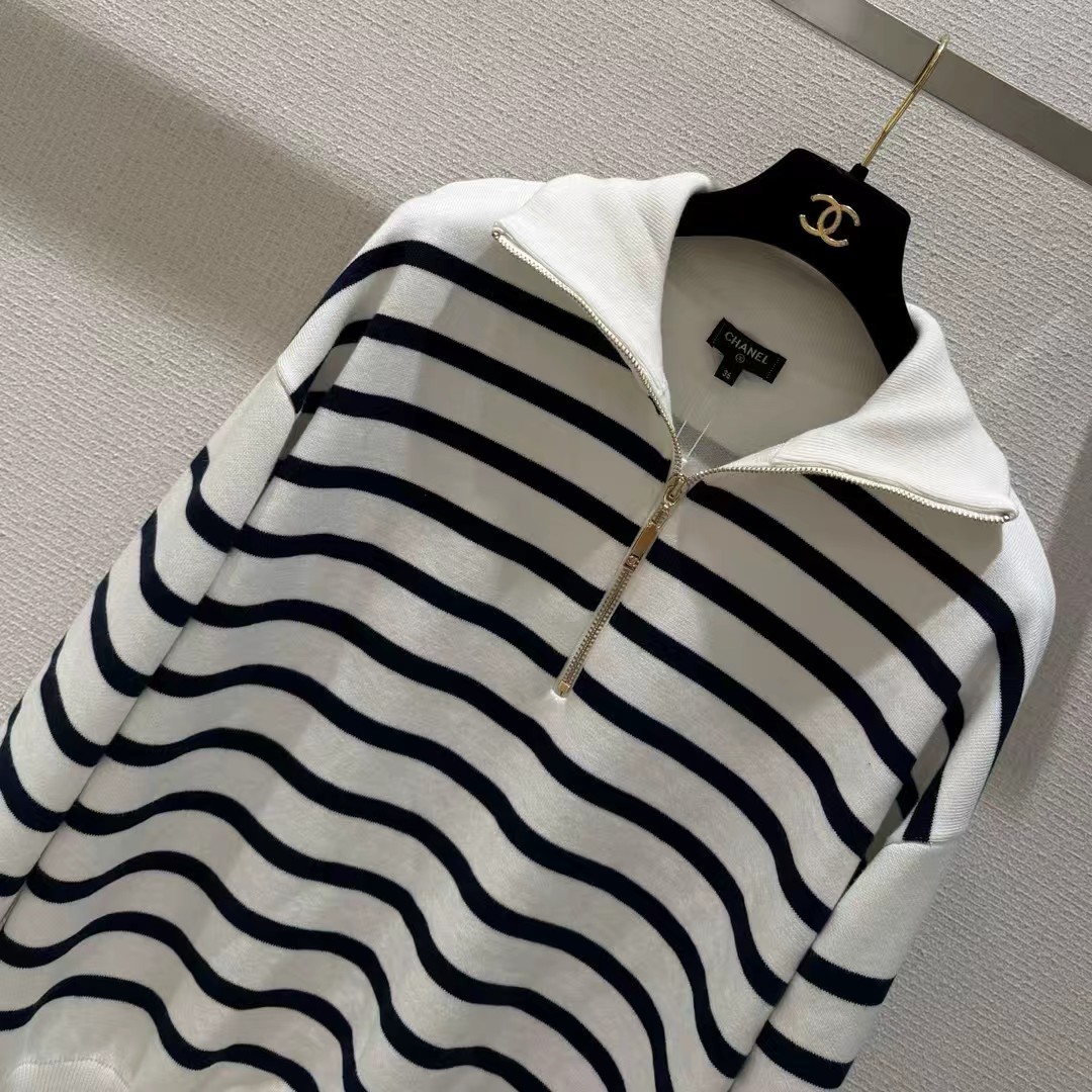 Chanel Striped Half Zip Sweater