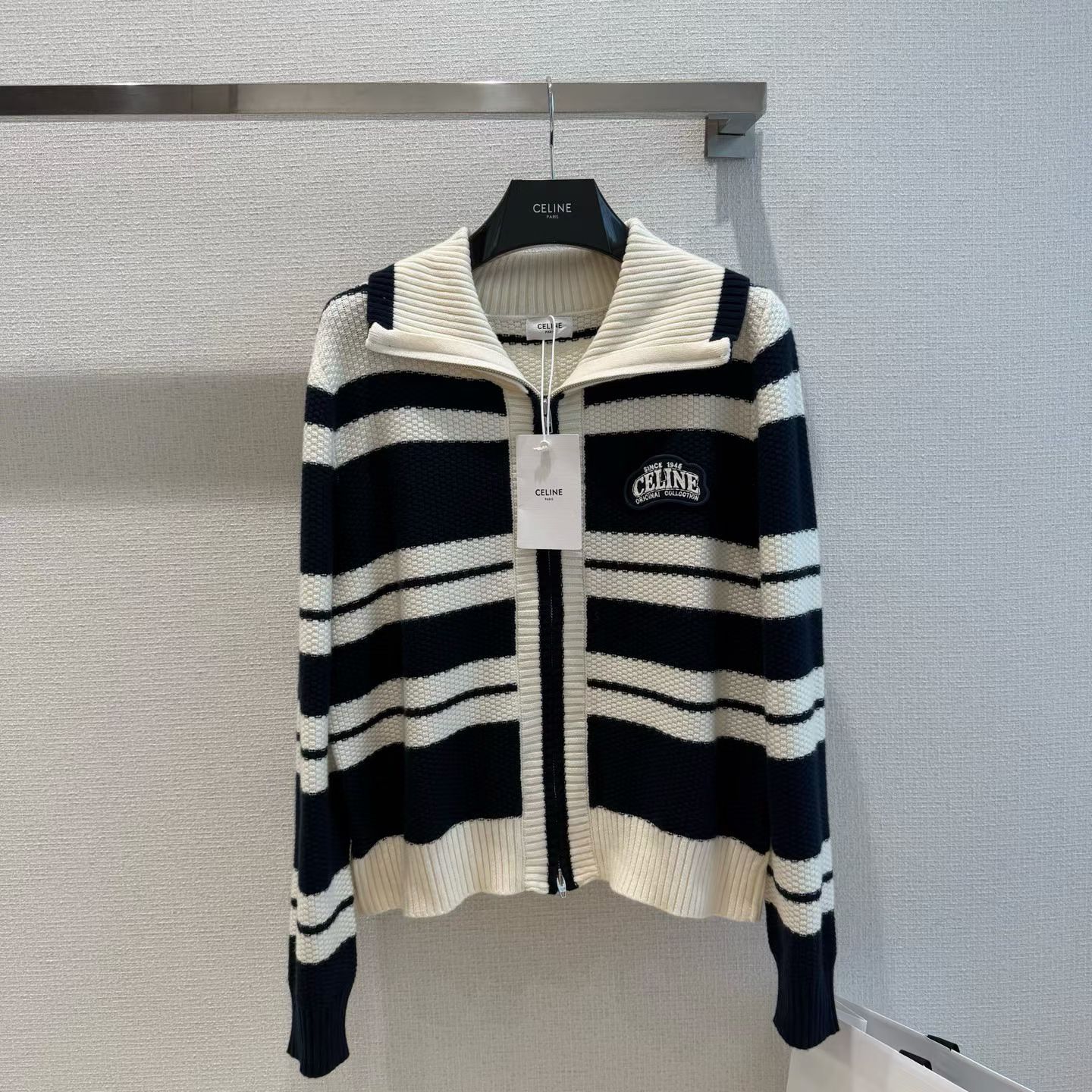 Celine Striped Zip Polo Sweater
