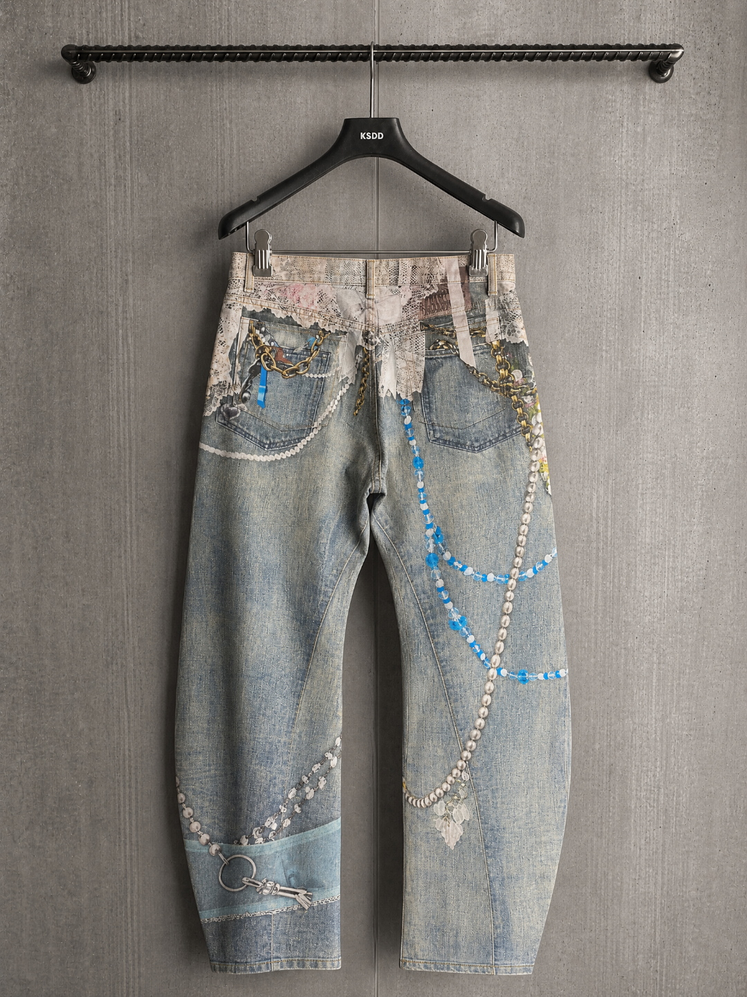 Acne Studios ACNE 蕾丝珍珠3D印花弯刀牛仔裤