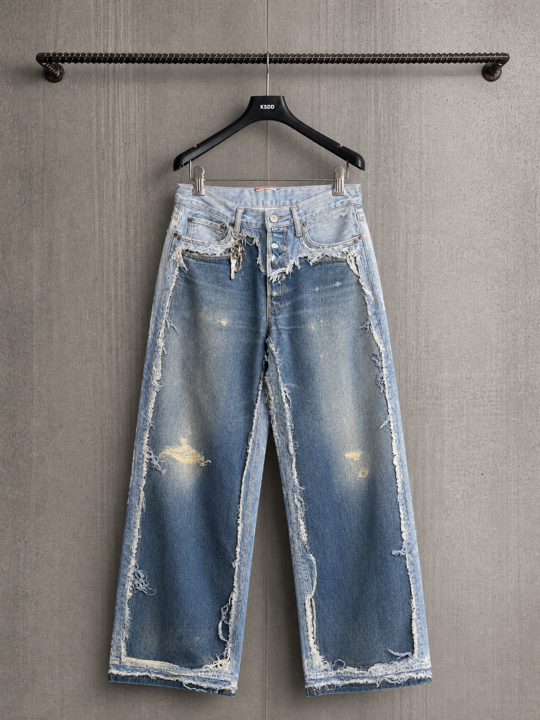 Acne Studios ACNE 立体拼接破坏流苏假两件牛仔裤