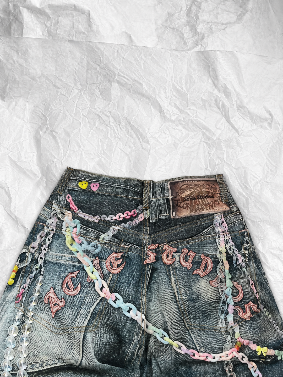 Acne Studios ACNE 3D糖果链条印花洗水牛仔短裤