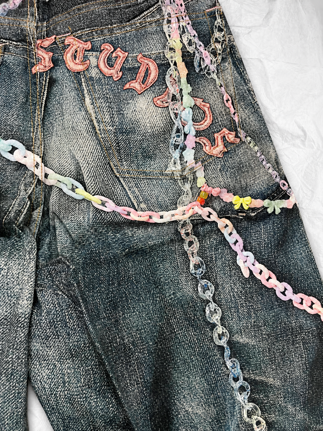 Acne Studios ACNE 3D糖果链条印花洗水牛仔短裤