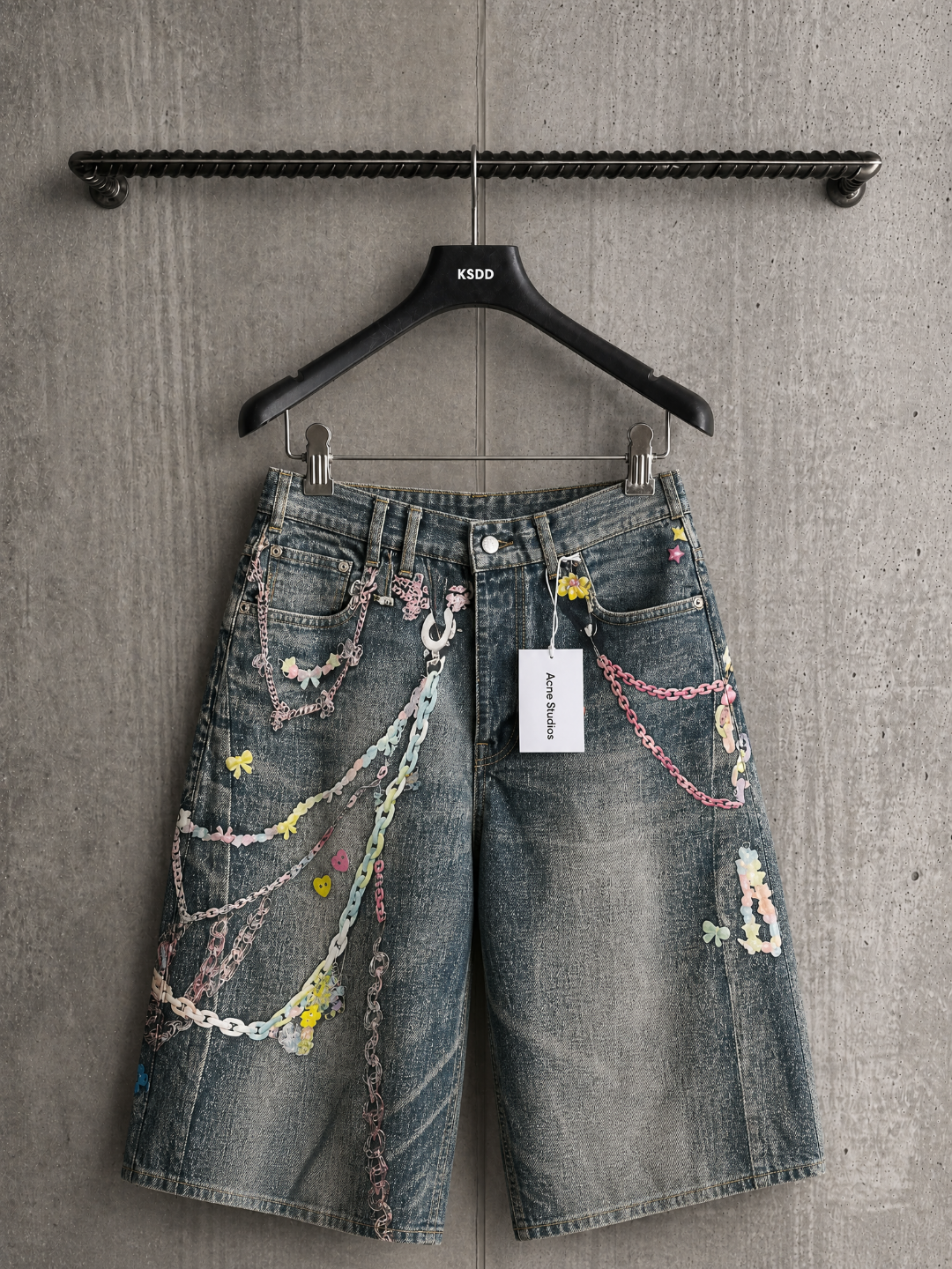 Acne Studios ACNE 3D糖果链条印花洗水牛仔短裤