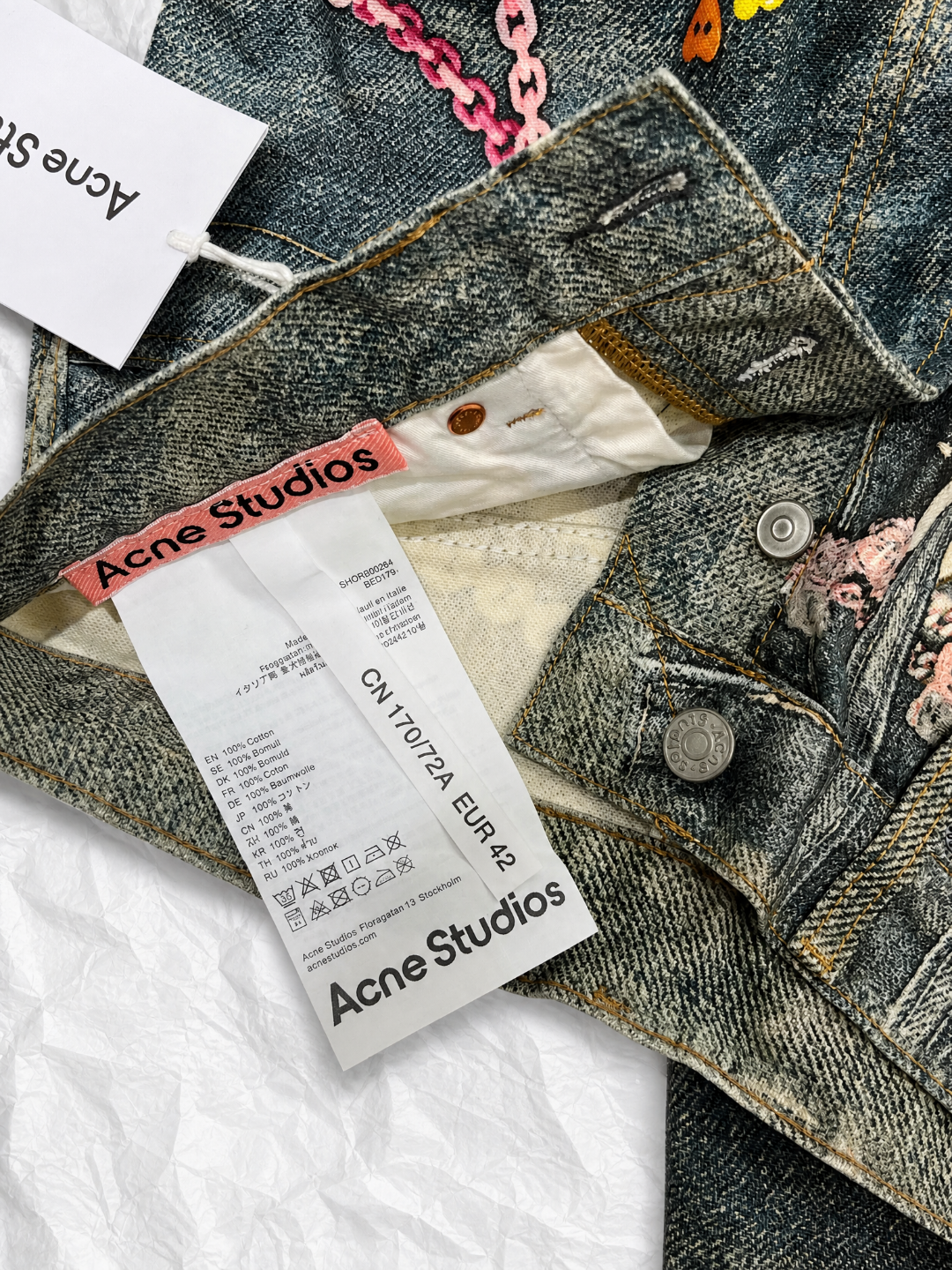 Acne Studios ACNE 3D糖果链条印花洗水牛仔短裤