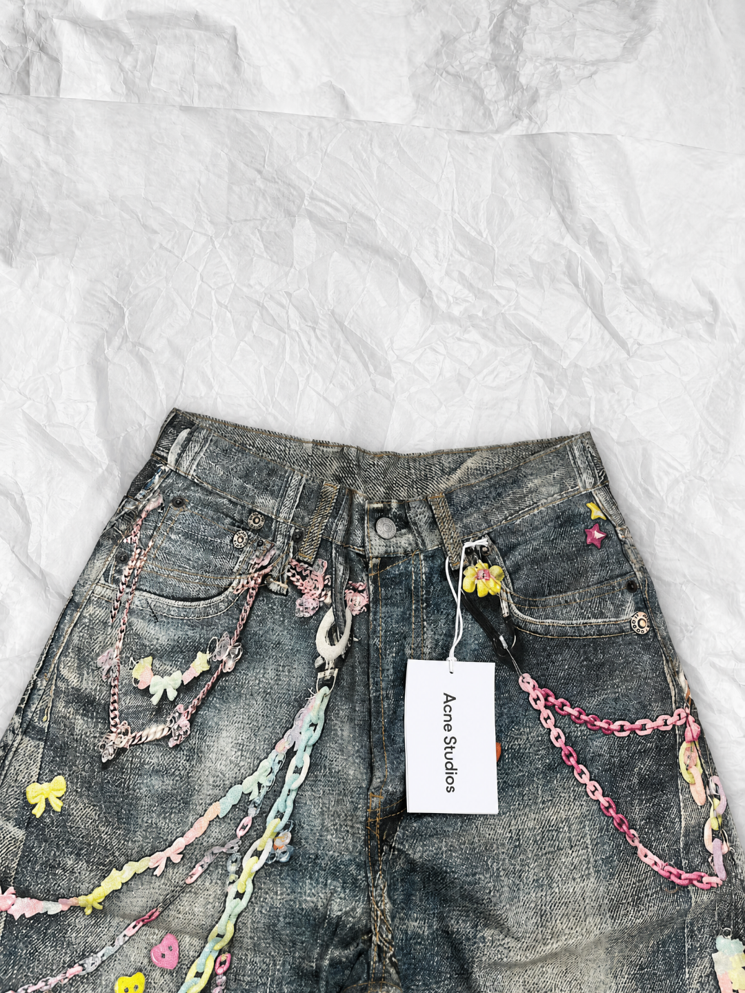 Acne Studios ACNE 3D糖果链条印花洗水牛仔短裤