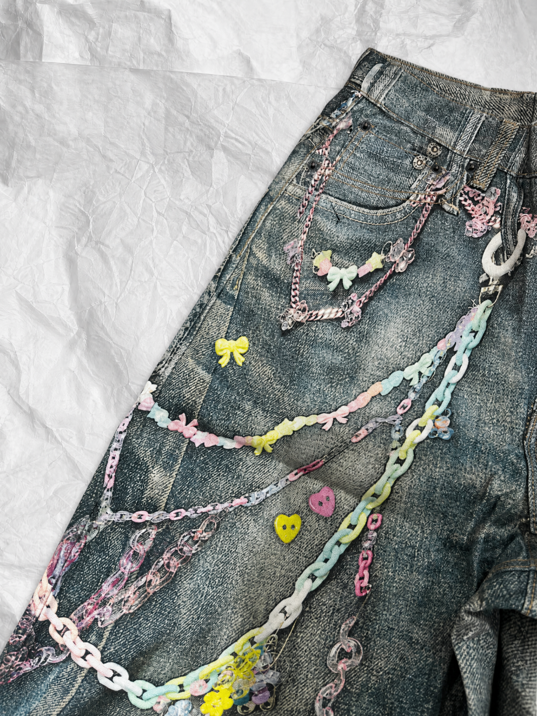 Acne Studios ACNE 3D糖果链条印花洗水牛仔短裤