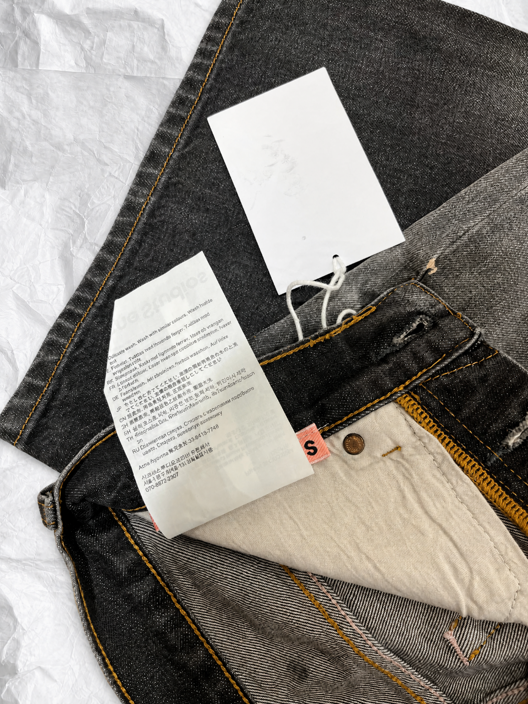 Acne Studios ACNE 泼墨洗水做旧直筒牛仔短裤