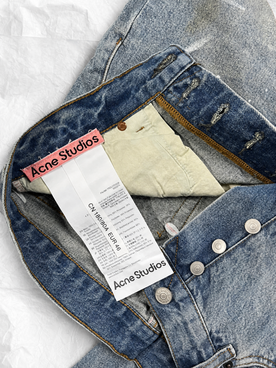 Acne Studios ACNE 蓝色泼墨洗水做旧牛仔裤