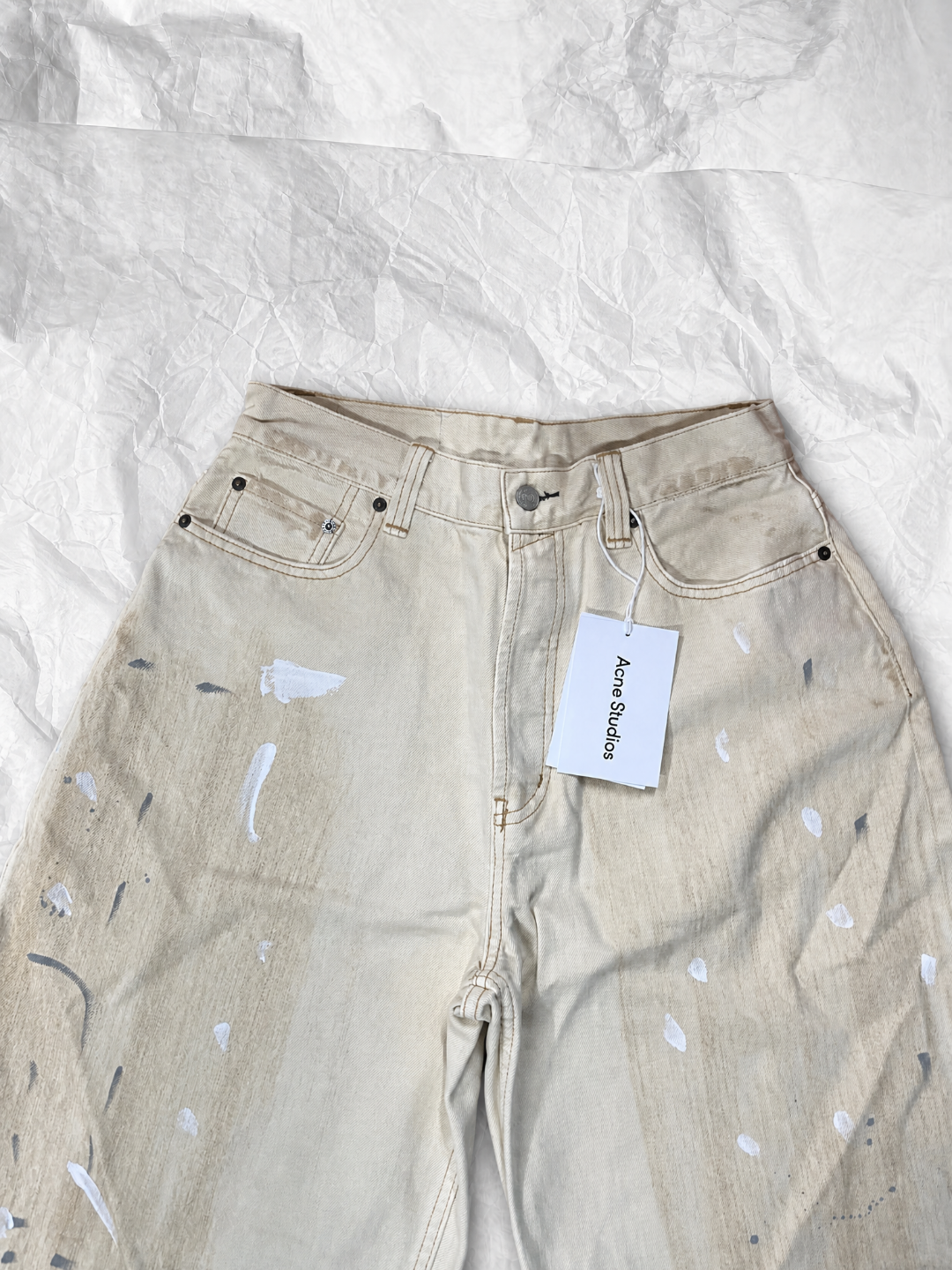 Acne Studios ACNE 白泼墨拼皮洗水做旧牛仔裤
