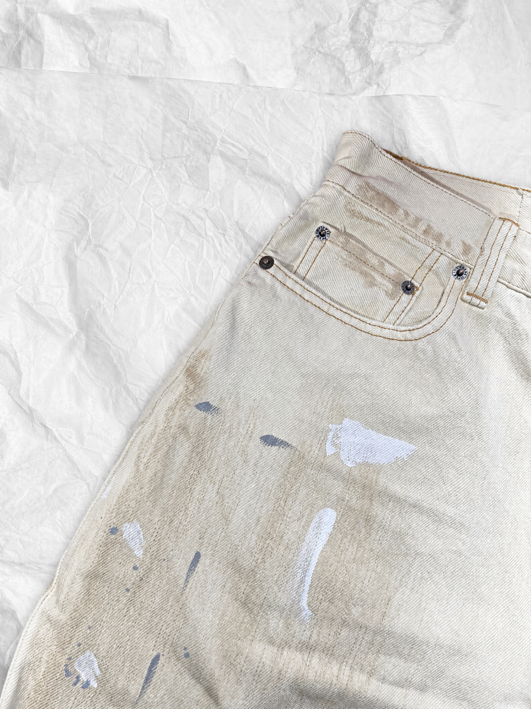 Acne Studios ACNE 白泼墨拼皮洗水做旧牛仔裤