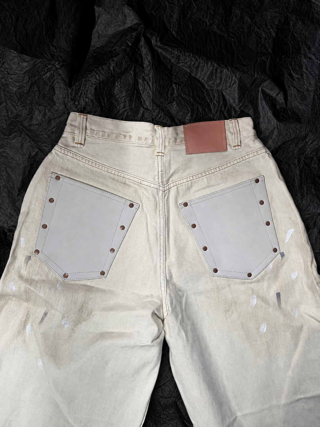 Acne Studios ACNE 白泼墨拼皮洗水做旧牛仔裤