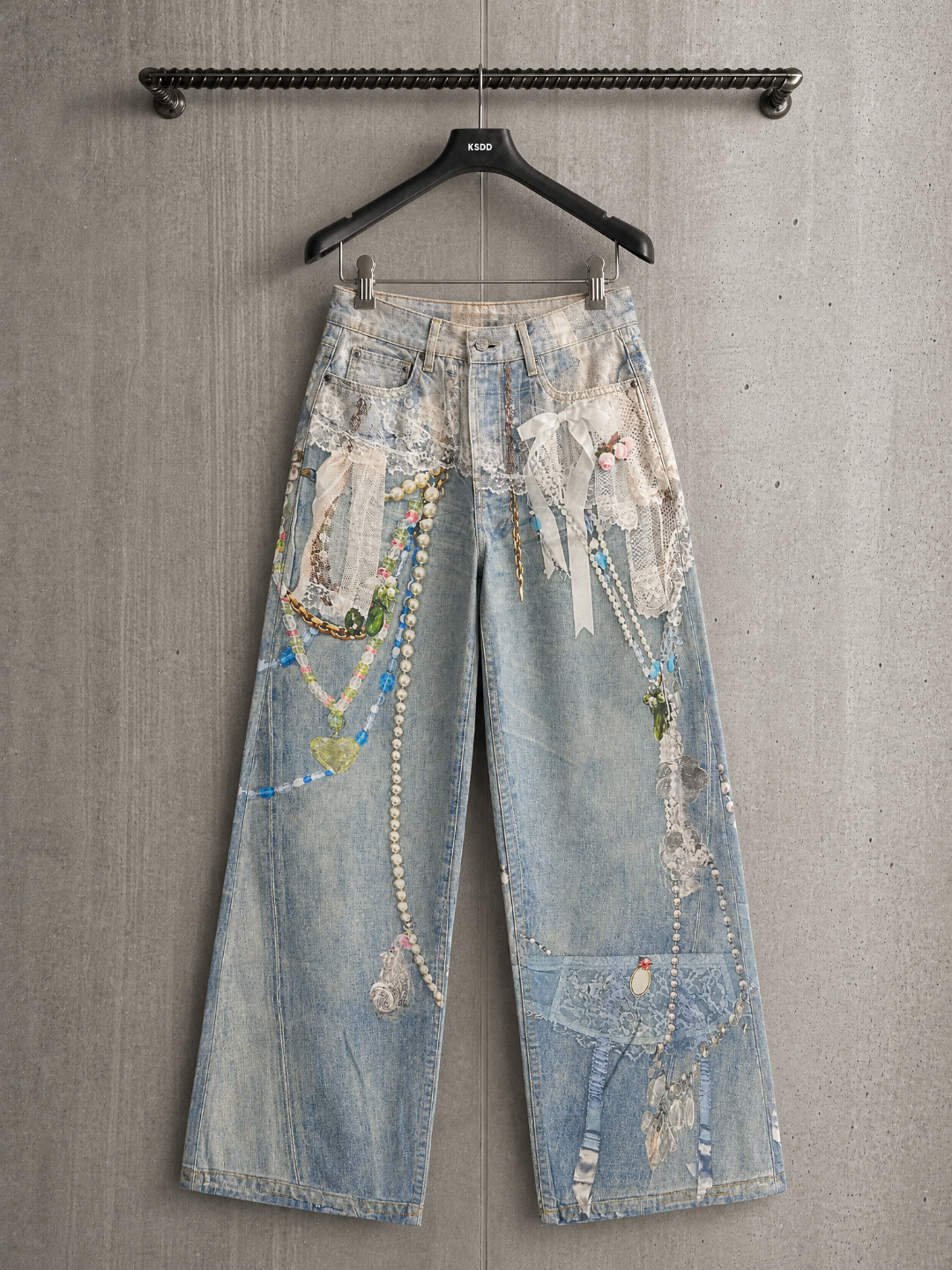 Acne Studios ACNE 蕾丝珍珠3D印花1981牛仔裤