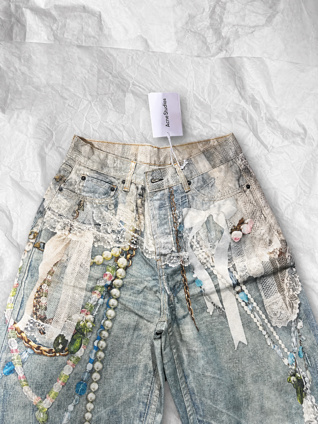 Acne Studios ACNE 蕾丝珍珠3D印花1981牛仔裤