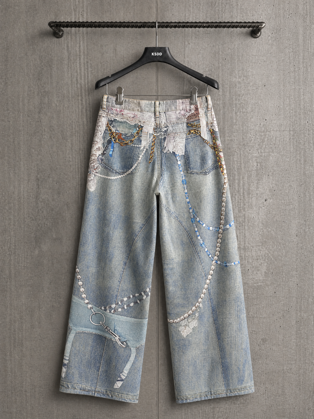 Acne Studios ACNE 蕾丝珍珠3D印花1981牛仔裤