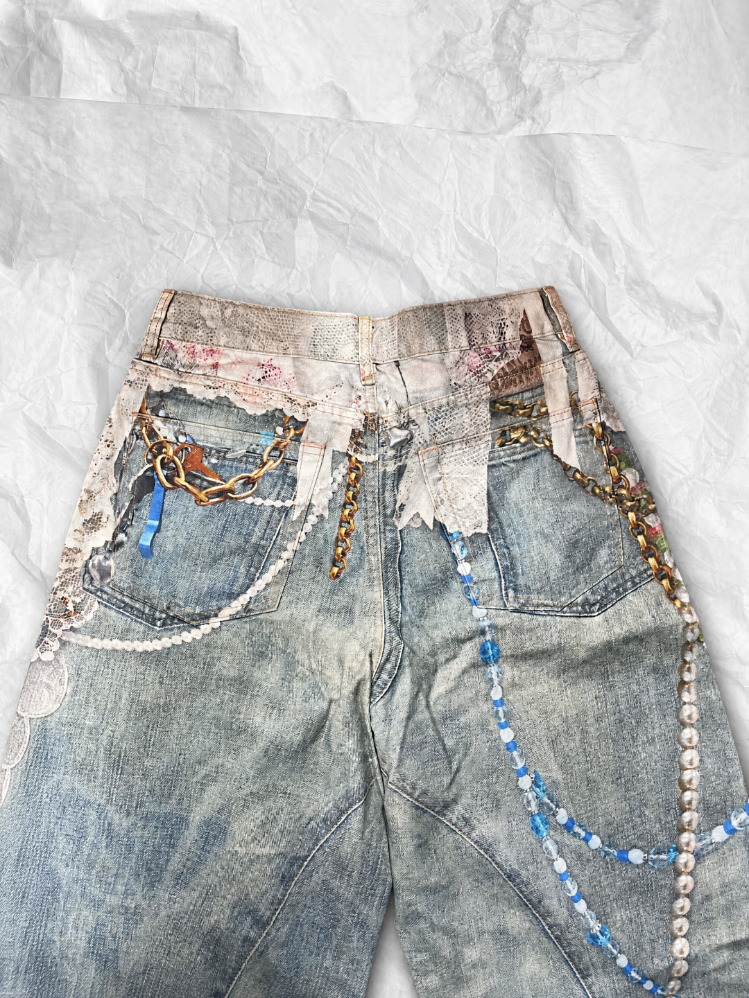 Acne Studios ACNE 蕾丝珍珠3D印花1981牛仔裤
