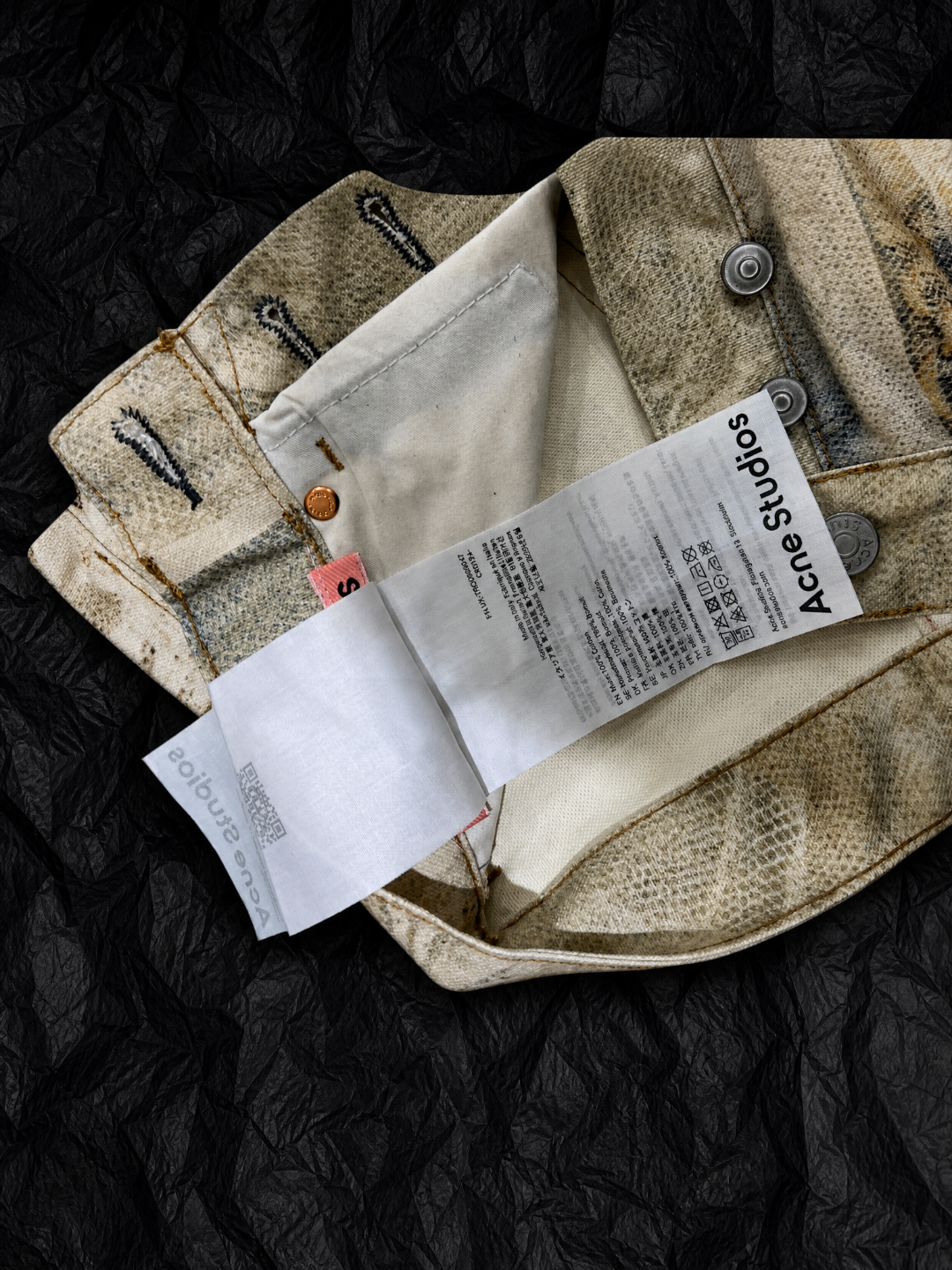 Acne Studios ACNE 珍珠蕾丝3D印花洗水牛仔短裤