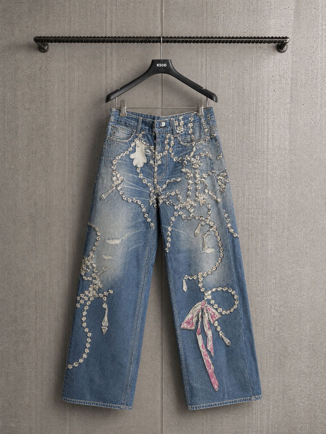 Acne Studios ACNE 3D水晶链条印花牛仔裤