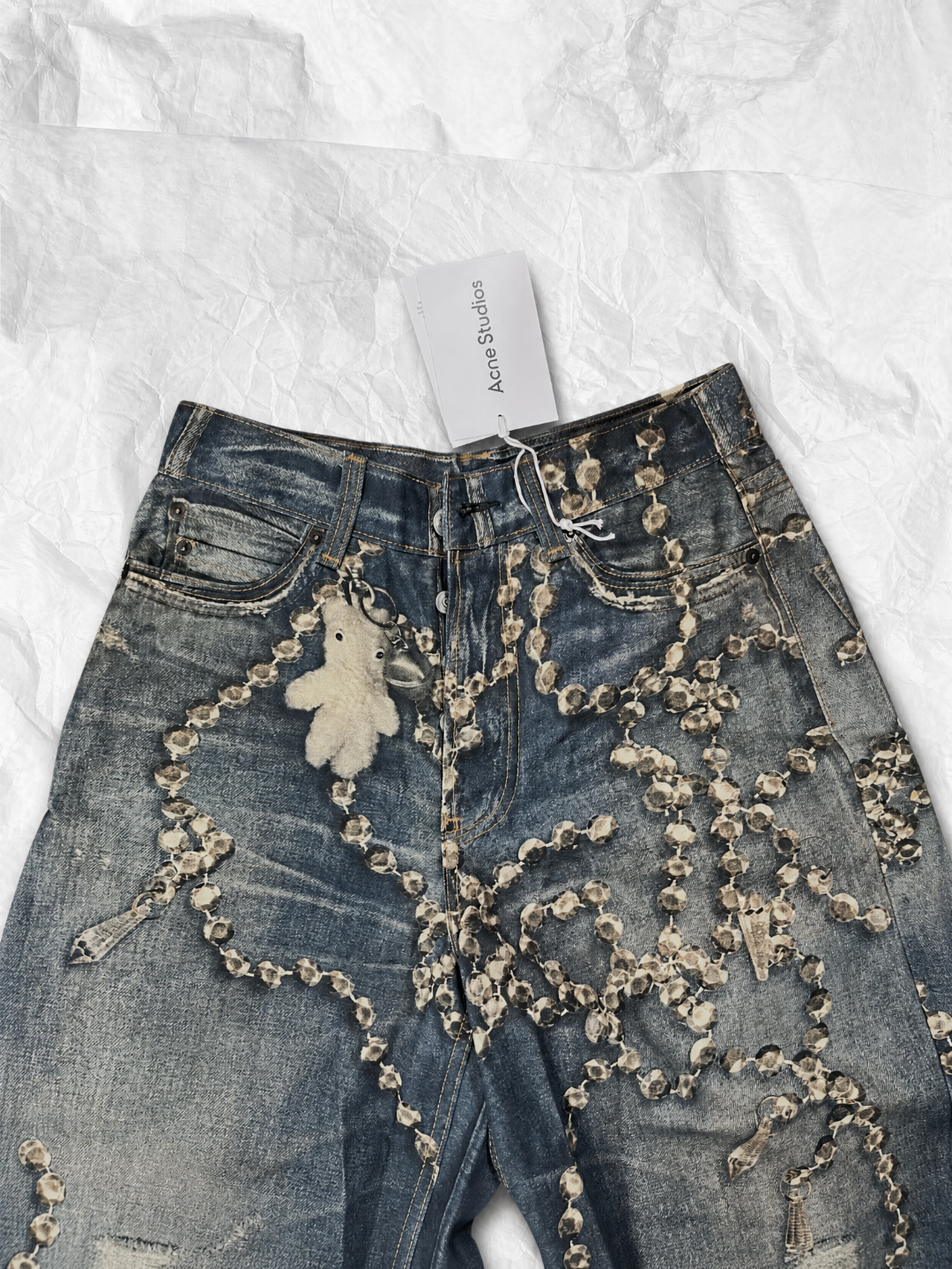 Acne Studios ACNE 3D水晶链条印花牛仔裤