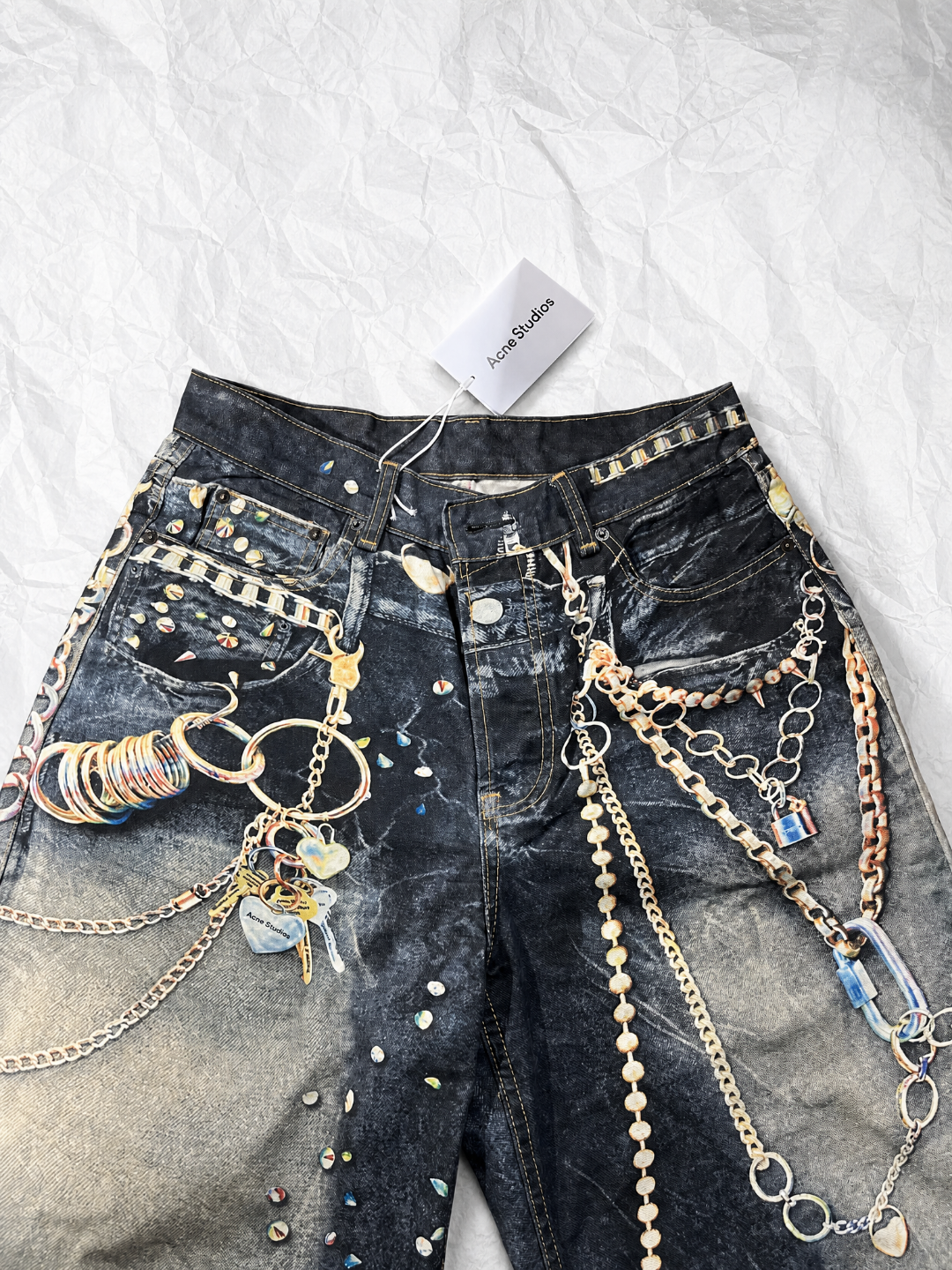 Acne Studios ACNE 限定款黑金链条3D打印牛仔裤