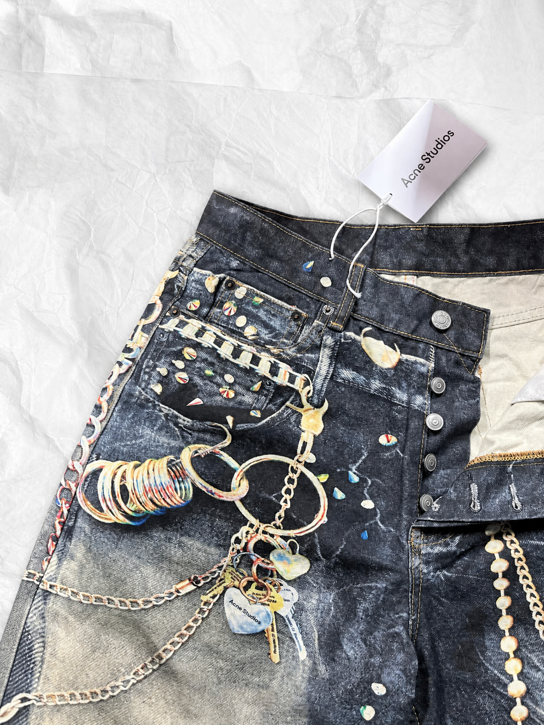 Acne Studios ACNE 限定款黑金链条3D打印牛仔裤