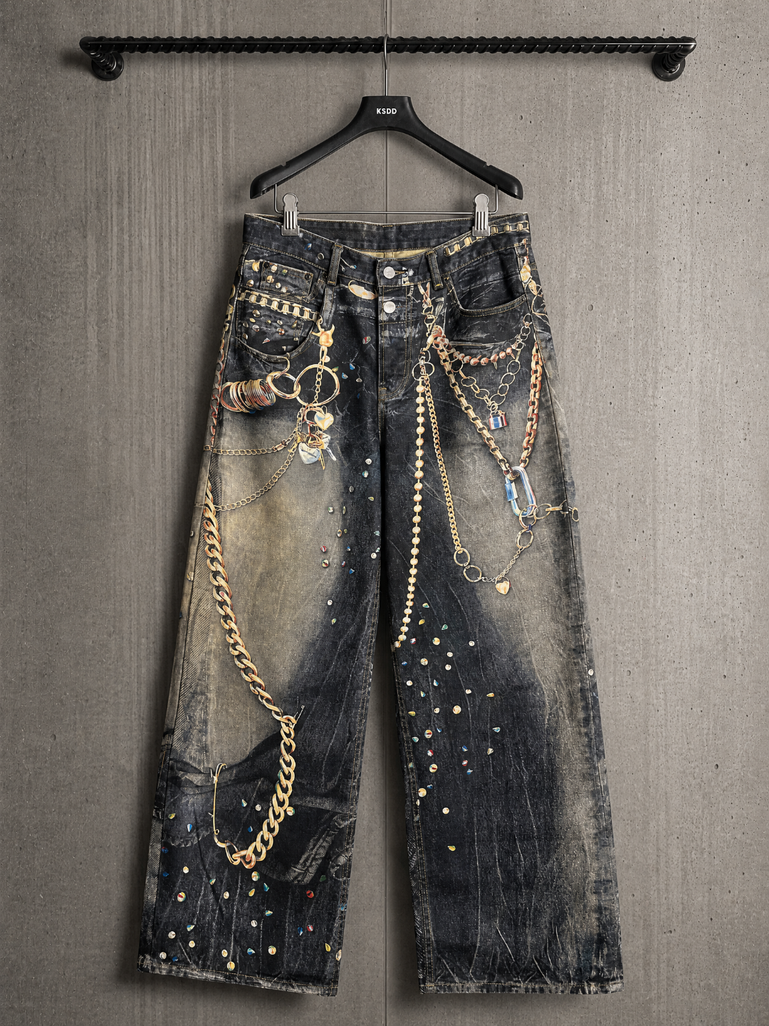 Acne Studios ACNE 限定款黑金链条3D打印牛仔裤