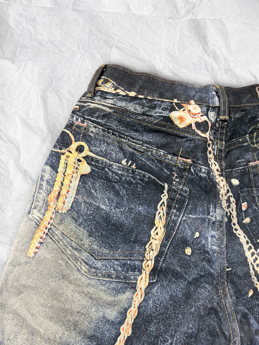 Acne Studios ACNE 限定款黑金链条3D打印牛仔裤