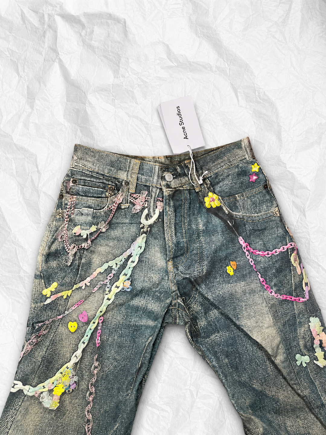 Acne Studios ACNE 3D糖果链条印花弯刀牛仔裤