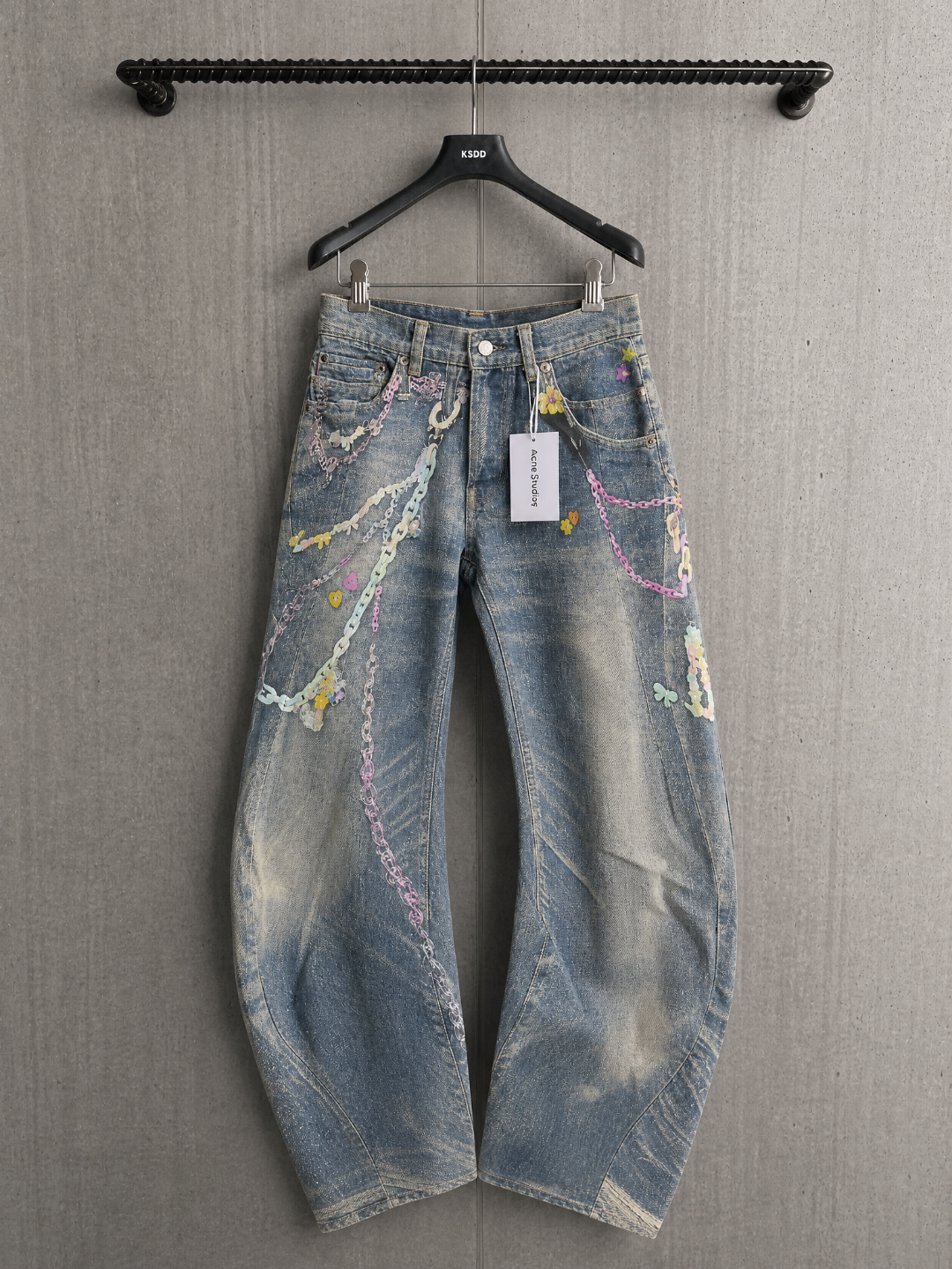 Acne Studios ACNE 3D糖果链条印花弯刀牛仔裤