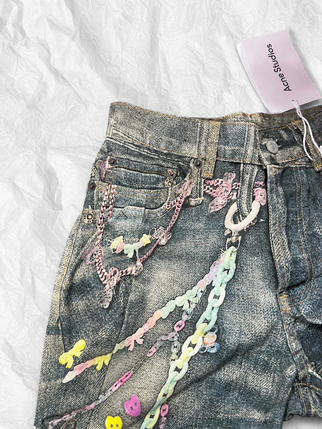 Acne Studios ACNE 3D糖果链条印花弯刀牛仔裤