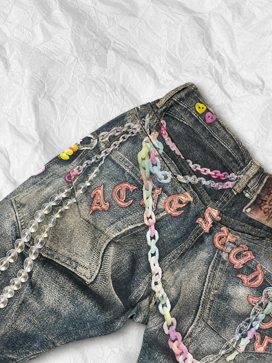 Acne Studios ACNE 3D糖果链条印花弯刀牛仔裤