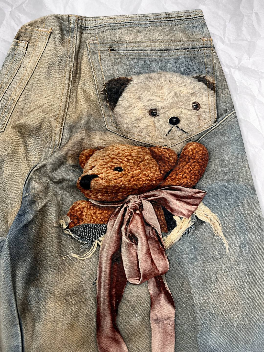 Acne Studios ACNE 泰迪小熊玩偶印花牛仔短裤